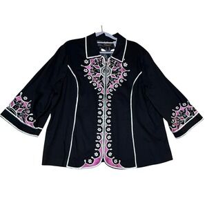 Bob Mackie Wearable Art Embroidered Statement‎ Jacket XL Vintage Glam